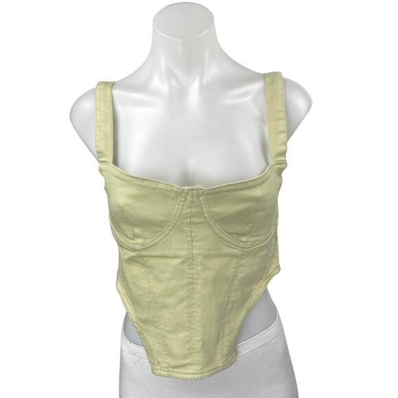 Zara Women's Green Sleeveless Bandeau Corset Bustier Denim Crop Tank Top Size M - Picture 1 of 2